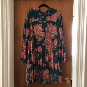 Maeve (Anthropologie) Esther Teal Floral Tiered Tunic Dress (size s)